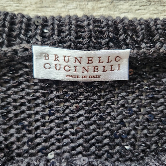 Brunello Cucinelli Dazzling Sequin Women Sweater Blue Stripe Large Sheer Luxury - Picture 12 of 12